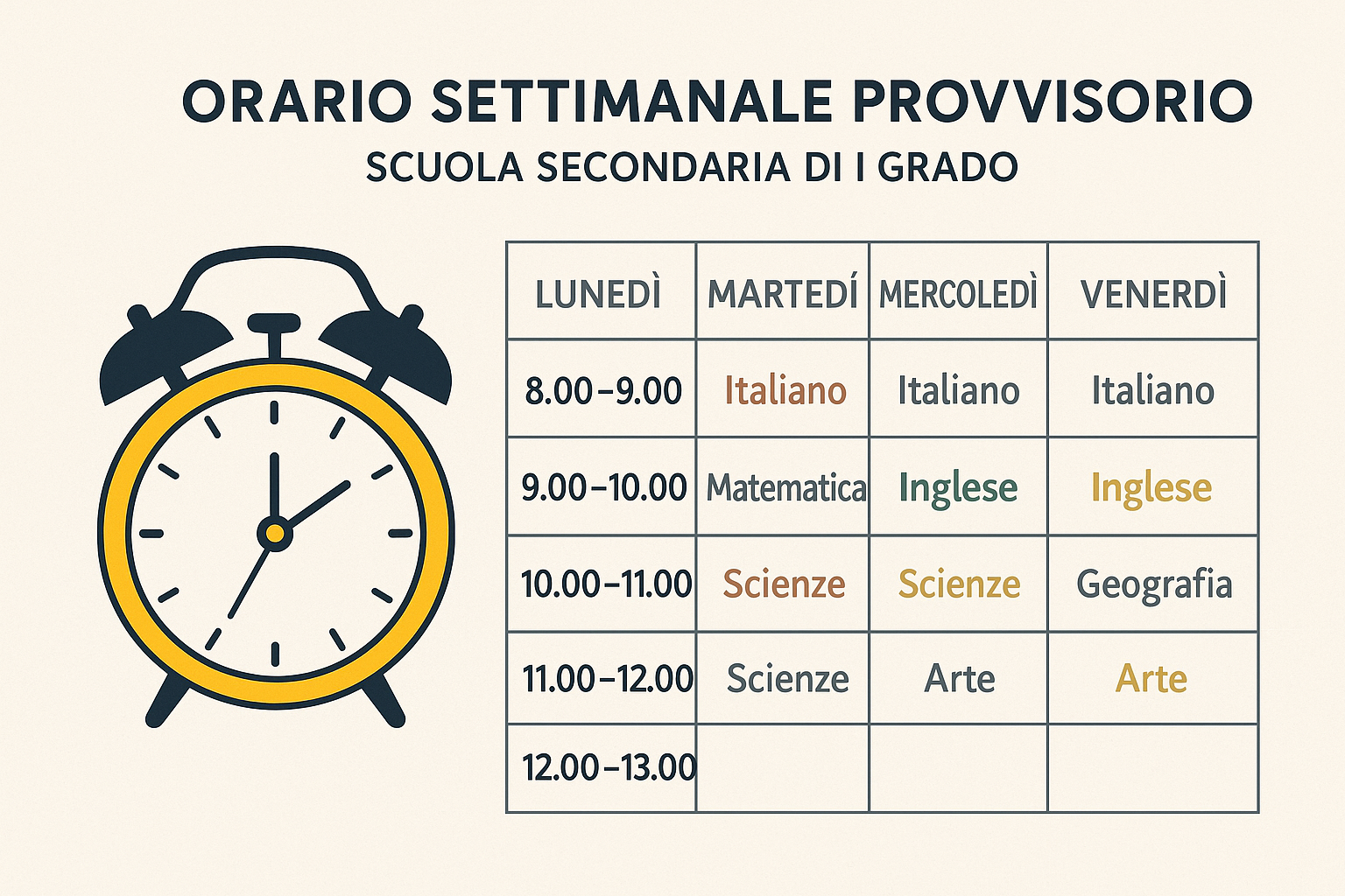 Modifica orario scolastico – variazione discipline scuola secondaria di I grado plesso di Maracalagonis